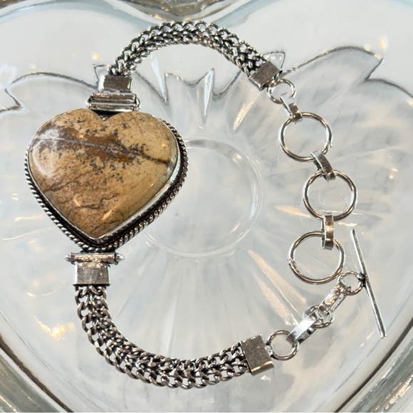 Unbranded Jewelry - 🆕 Picture Jasper Heart Bracelet in 925 Sterling Silver – Artisan Chain Design